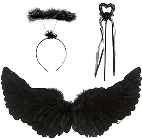 Anyingkai Ali Angelo Nero,Ali d'Angelo Halloween,Ali Diavolo Bambina,Angelo e Diavolo Costume,Ali Angelo Nero Donna,Ali Angelo Piumate,Ali d Angelo Costume per Karneval,Halloween,Feste di Cosplay