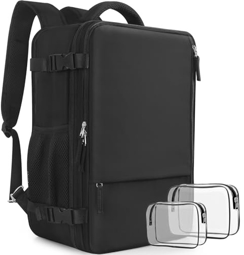 Snoffic Reseryggsäck, handbagage för män, kvinnor, flygresor, ryggsäck för 17,3 tums bärbar dator, Svart, 16.53 x 11.41 x 7.87 inches(L x W x D)