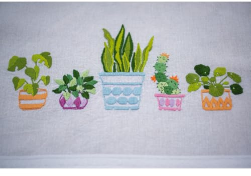 Vervaco Stickpackung Tischdecke Sticken Set Erwachsene Vorgedruckt Zimmerpflanzen Stickdecken Vorgezeichnet Decke Sticken Stickpackung Plattstich 80 x 80 cm Stoff zum Sticken Kreatives Geschenk