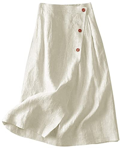 Demi-jupe trapèze en lin pour femme, jupe d'été midi/maxi, jupe enveloppante, jupe décontractée, jupe pour femme, taille élastique, jupes longues solides