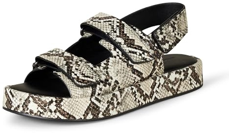 Amazon Essentials Sandalo con Plateau con 3 Cinturini Regolabili Donna, Multi Ecopelle di Serpente, 38.5 EU