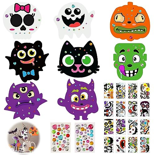 Halloween Basteln Set, 8tlg Herbst Basteln für Kinder, Halloween Filz Kürbis Dekorationen, Halloween Kürbis Bastelsets Schaumstoff, Halloween Basteln Kinder Bastelset mit Glitzer Aufkleber Stiften