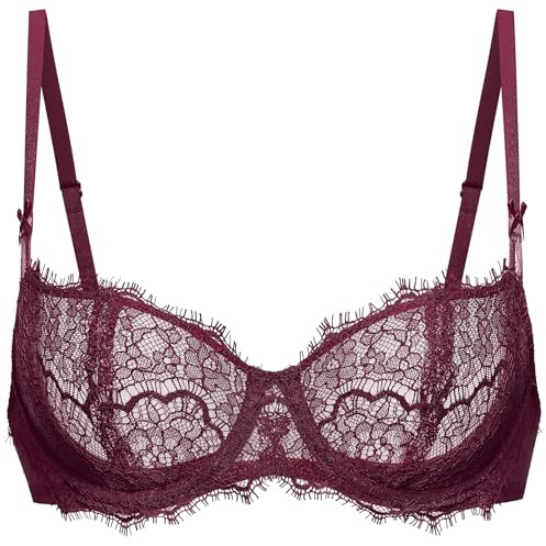 DOBREVA Kvinnors push up balconnet bh med bygel, sexig spets i stor storlek, Vindruvor, 75F