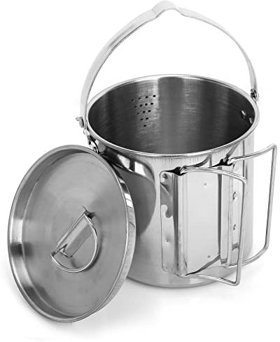 nerhemg Camping Teapot, 1.2L Camp Kettle Stainless Steel Teapot with Lid and Handle Outdoor Crockery Set with Storage Bag Silver