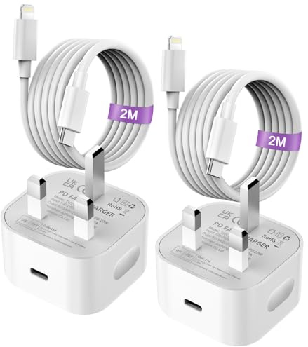 iPhone Fast Charger Cable and Plug 2 Pack, Wall Adapter with 2M Cable [MFi Certified], PD 20W USB C Charger Plug Compatible iPhone 14/13/12/11 Pro Max etc UK Type-C Power Adapter
