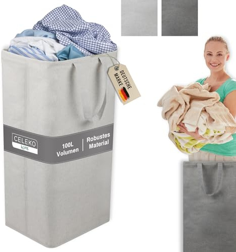 Faltbarer Wäschesammler 100L Hell Grau - Platzsparender Wäschekorb mit Griffen - Wäschebox für Schmutzwäsche - Aufbewahrungskorb Stoff - Organizer für Kleidung und Decken - zusammenklappbar & robust