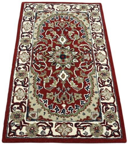 WAWA TEPPICH T975 Wollteppich Rot 90 x 160 cm 100% Wolle handgetuftet