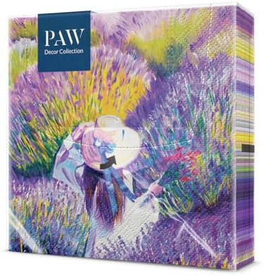 PAW - Servilletas Papel 3 Capas (33 x 33 cm) I 20 Unidades I Perfecto para Cumpleaños, Fiestas, Bodas, Comuniones y Celebraciones I Servilletas de Papel de Colores I Atardecer de Lavanda