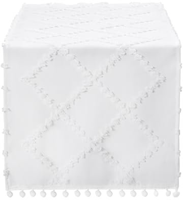 LLCUTESHOP White Table Runner, 33 x 183 cm 13 x 72 Inch Soft and Comfortable Table Runner, Plain Beautiful Tablerunner in Pastoral Style Embroidery Craft, Table Decoration