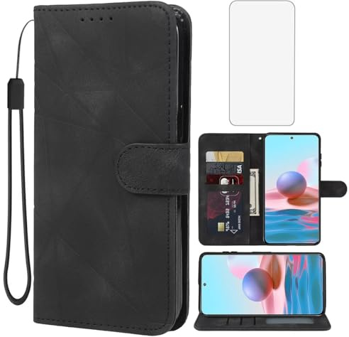 Wanyuexes Funda para Redmi Note 10/Redmi Note 10S/Note 11SE 4G/Poco M5S Cristal Templado Protector,Carcasa Billetera de Cuero PU, Ranura para Tarjeta para Xiaomi Redmi Note 10S Negro
