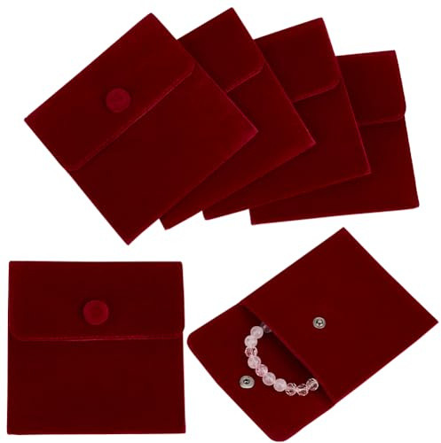 Beebeecraft 6 Stück Schmuckbeutel Aus Samt, 10x10 cm, Quadratisch, Geschenkbeutel Mit Druckknopf Zur Aufbewahrung von Schmuck Und Zum Verschenken Zum Valentinstag, Muttertag, Halloween, Weihnachten