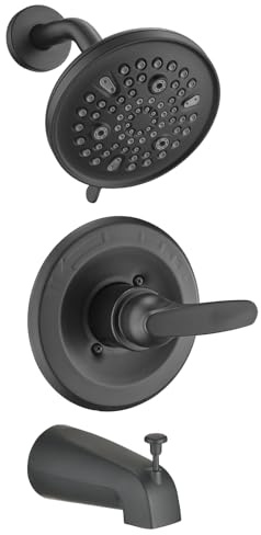 Ultrimkit 9-Setting Shower Faucet Trim Kit Compatible with Delta 13/14 Series, High Pressure 5.5 Round Rain Shower Head& Tub Handle Set, Matte Black(Valve& Catridge Not Inclued)