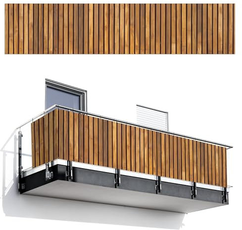 MuchoWow© Sichtschutz/Balkon Einseitig 110x500 cm Groß PVC Terrassen Garten ohne Bohren Wetterfest Gartenzaun Terrasse Balkonschutz Garten Deco Balkonomrandung Latte - Wand - Latte - Holz