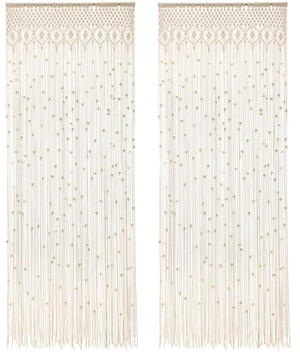 BECHAEO Boho-Makramee-Perlenvorhang, handgefertigter Türschrankvorhang mit Holzperlen, für Fenster, Tür, offener Schrank, Schlafzimmer, Wohnzimmer, Privatsphäre, Dekoration, 200,7 cm L x 91,4 cm B,