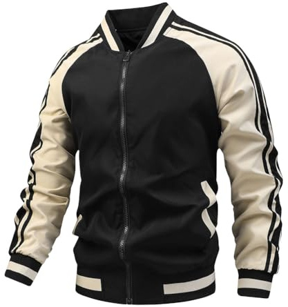 Oanviso Herren College Jacke Vintage Outdoorjacke Baseball Jacke Unisex Mode Jacke Oversized Casual Racing Jacket für Jungen Sweatjacke Übergangsjacke Frühling B Schwarz XXL