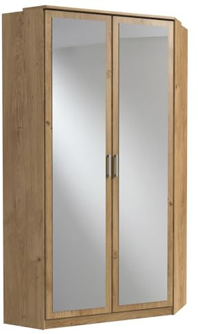 möbelando Eckkleiderschrank >Click< Plankeneiche/Spiegel - 95x198x95 (BxHxT)