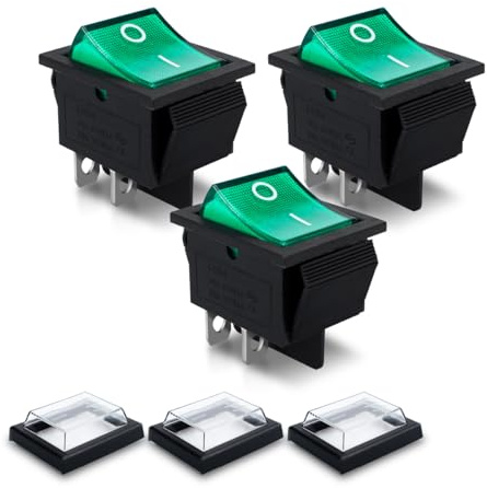 Innfeeltech 3 Pcs Mini Interruptor Basculante Verde KCD4-101 4 Pin 4 Posición Interruptor de Palanca con 3 Tapas Impermeables