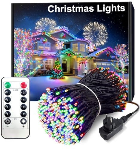 ARKOCHIC Luci Albero di Natale, 100M 1000 LED Luci Natalizie da Esterno ed Interno, 8 Modalità con e Telecomando Lampade di Natale per Giardino, Balcone, Casa, Festa (Multicolore)