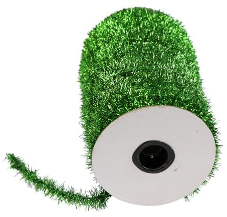 SMTCM 25 yardas de cinta de oropel de Navidad, color verde, metálica, delgada, guirnalda de espumillón, mini cinta de regalo, guirnalda artificial, guirnalda de felpilla, decoración navideña para