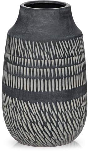 Vase Schwarz Keramik 23 cm Hoch – Moderne Skandinavische Vasen Dekoration für Wohnzimmer, Trockenblumen & Kunstblumen