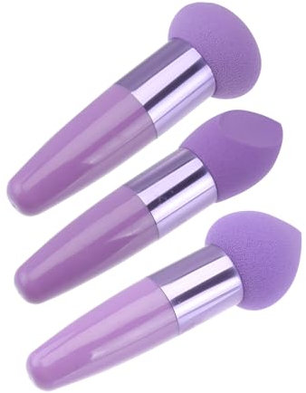 TOVINANNA 3pcs Purple Makeup Sponges with Handle Set, Latex Mushroom Head Design, Wet and Dry Dual-use Powder Puff for Convenient Travel Use and Face Cosmetic Application
