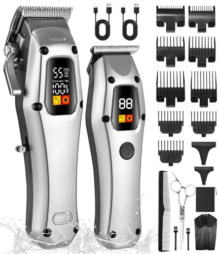 SOBEAU Haarschneidemaschine Profi, Barttrimmer Haarschneider Herren, T-Klingen Trimmer Kit, Haartrimmer Bartschneider Barttrimmer Wasserdicht (Silber)