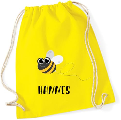 minimutz Turnbeutel Biene - Personalisiert mit Namen - Kinder Stoffbeutel Rucksack zum Zuziehen - Sportbeutel Baumwolle zum Zuziehen - 12L - 37x46cm (gelb)