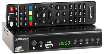 Cabletech DVB-T/C HEVC Tuner H.265 10bit upplösning 1920 x 1080 pixlar programmering inspelning automatisk sökning RAM-kanaler 512 MB DDR2