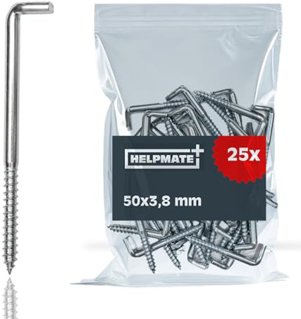 HELPMATE – Schraubhaken gerade 50x3,8x24x17 mm – 50 Stück | Stahl galvanisch verzinkt – Haken für die Wandmontage