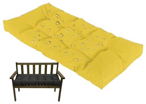 Generisch Bankkissen Outdoor Wasserdicht, 8 cm Dicke Bankauflage Schaukelsitzkissen Für Gartenmöbel Mit Rutschfesten Riemen, Bequemes Gartenbankauflage Für Hollywoodschaukel,Gelb,120x40cm