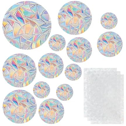 CAPASTEC Juego de 3 Sets 39 Piezas Pegatina Anticolisión de PVC para Ventanas con Prisma, Protección de Aves, Película Arcoíris para Ventanas, Pegatina Redonda Suncatcher, Decoración