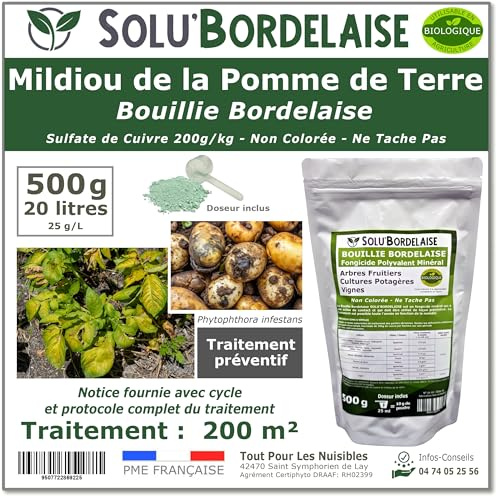 Solu'Bordelaise - 500 g de Bouillie Bordelaise - Mildiou de la pomme de terre - Utilisable Agriculture Biologique - Sachet Refermable