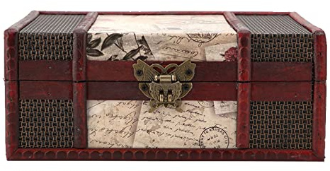 Tomotato Scatola di Legno Vintage, 23 x 16 x 9,8cm Organizzatore della Scatola di Legno, Contenitore Decorativo di Gioielli per Libri, Cosmetici e Decorazioni per La Casa (Timbro con serratura)