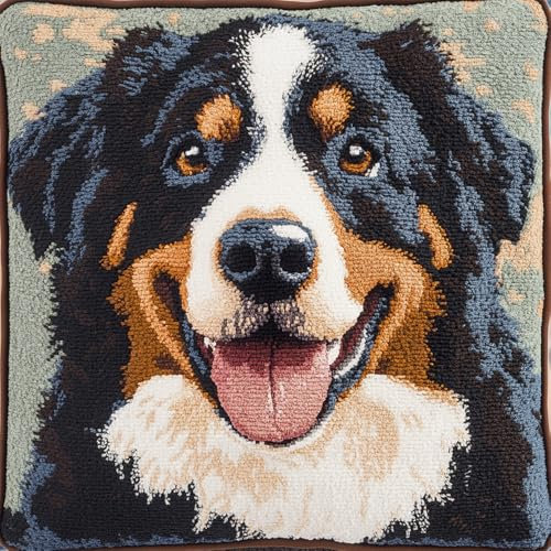 Rqwybcaxn Diy Knüpfkissen Set Berner Sennenhund Knüpfsets,Knüpfkissen,Sticksets,Diy-Teppich,Handarbeiten,Knüpfkissen-Sets 43X43Cm