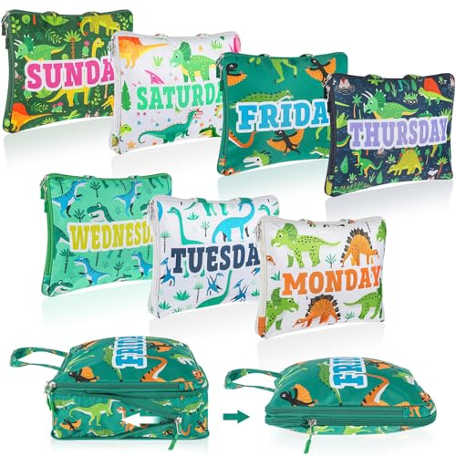 Paterr 7 Stück Wochentage Packwürfel Kompressions-Verpackungswürfel für Kinder, Sommer, Camping, Reisen, tägliches Outfit, Koffer-Organizer, Aufbewahrungstasche mit Reißverschluss für Kreuzfahrt