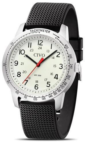 CIVO Orologio Uomo Militare Nero: Sportivo Analogico Impermeabile Quarzo - Orologio da Polso Cinturino in Silicone Semplice 12/24 Ore