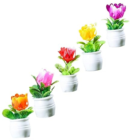 Kisangel 5pcs Miniature Flower Pots Doll House Decorations Realistic Bonsai Planters for Miniature Gardens for Dollhouse Furniture and Tiny House Decor