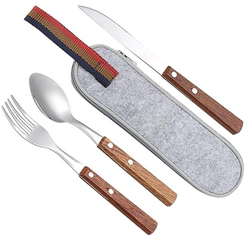Abaodam Set de Couverts Pique Inoxydable avec Fourchette Cuillère et Couteau Kit Portable pour Camping Plein Air avec Étui Gris Ustensiles Multifonctions Robustes et pour Hommes