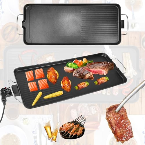 1500W Electric Grill BBQ Griddle，QLarge Teppanyaki Hot Plate – Energy Saving Electric BBQ,5 Temp Control,Premium Ceramic Coating for Sunday Roasts, Pancakes & Indoor Grilling (Anti-Skid Base)