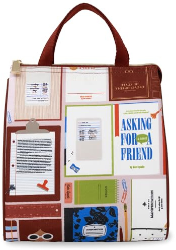 kate spade new york Cute Lunch Bag for Women, Large Capacity Lunch Tote, Adult Lunch Box with Silver Thermal Insulated Interior Lining and Storage Pocket (Book Club)