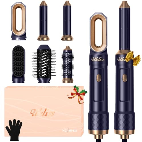 UKLISS 6 in 1 Airstyler & Asciugacapelli Set con Arricciacapelli Automatico, Thermal Brush, Spazzola Lisciante Capelli, Hair Dryer, Spazzola ad Aria Calda, Regali Set per Donne Styling - Blu