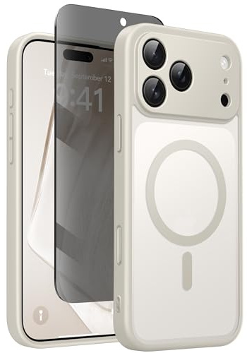Magnetic Case for iPhone 17 Pro Max with Privacy Screen Protector [Compatible with MagSafe][Camera Protection][Military-Grade][Camera Control Cover]Translucent Matte 17 ProMax Phone Case,Stone