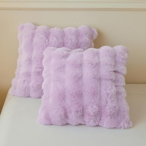 LIFEREVO Set of 2 Fluffy Faux Rabbit Fur Cushion Covers 45x45cm, Lavender