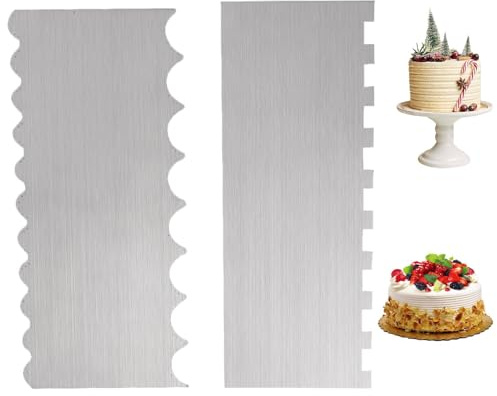 2 Pcs Metal Cake Scraper, 8.7 Inch Stainless Steel Icing Scraper, Cake Edge Smoother, Double Sided Buttercream Smoother, Pastry Cutter Tool for Mousse Butter Cream Cakes Decorating