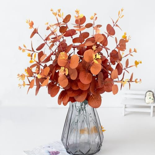 TILONKJ 30 Pcs Eucalipto Decorazione Fiori Autunnali Artificiali,Rami di Eucalipto Artificiali,Rami Foglie Autunnali,Rametti Decorativi Foglie Autunnal Decorazioni Autunnal per Casa,Giardino,Veranda