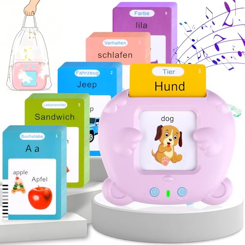 510 Wörter Sprechende Lernkarten, Kinderspielzeug ab 2 Jahre, Sprachspiele, interaktives Spielzeug für Mädchen und Jungen, Rosa – Deutsch/Englisch/Zweisprachig | Interaktives Sprachspielzeug, zweisprachig DE/EN, für Mädchen & Jungen, spielend lernen