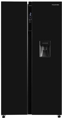 Russell Hobbs Freestanding American Fridge Freezer with Water Dispenser 442 Litre 70/30 in Black, Super Freeze Function 177cm Tall & 90cm Wide with 5 Glass Shelves RH90AFF201B-WD