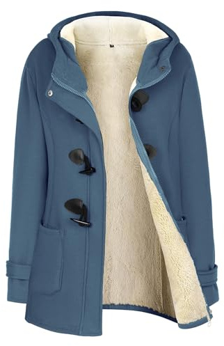 Gihuo Winter Jackets for Women Sherpa Lined Jacket Women Duffle Toggle Coat Hooded Fleece Jacket (US, Alpha, XX-Large, Regular, Regular, Blue)