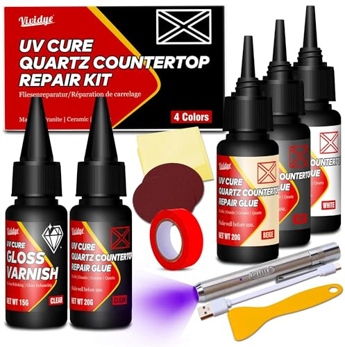 Kit Reparation Carrelage, Kit Réparation pour Receveur de Douche, Baignoires, Lavabos - Ils Comprennent 4 Options de Couleur, Lampe UV, Vernis - Réparer Rapidement la Fibre de Verre,Résine,l'acrylique