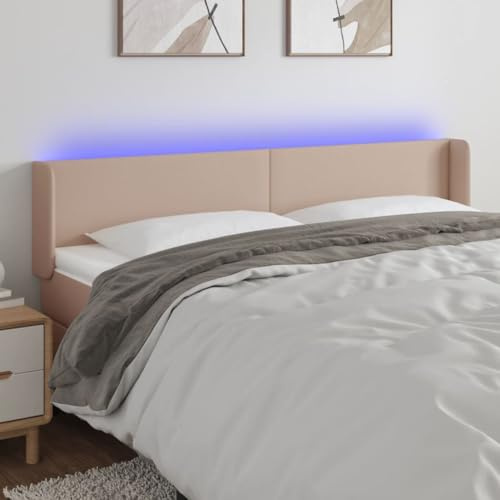 Frdhee Wandkissen Bettkopfteil,LED Kopfteil Cappuccino-Braun 183x16x78/88 cm Kunstleder,Polsterkopfteil für Schlafzimmer Wohnzimmer Bett